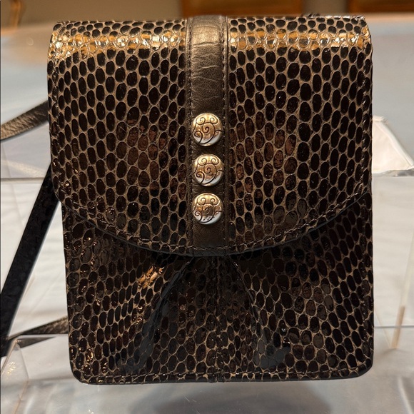 Brighton Handbags - Brighton Black and Brown Snake Print Crossbody Bag